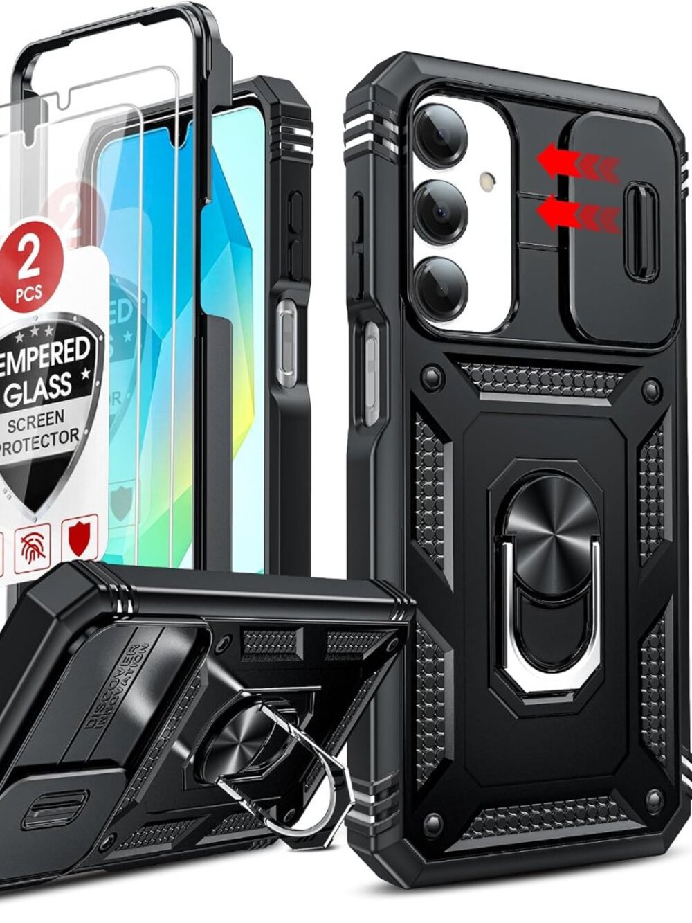 NEW Rugged Hybrid Case with Kickstand & Screen Protectors for Samsung Galaxy A16